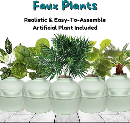 Good Pet Stuff Hidden Litter Box Planter, Decorative Cat Litter Enclosure with Carbon Filter, Artificial Plant, Easy Clean, Indoor Design, Original Round Style, Essentials Kit, Seagrass Green