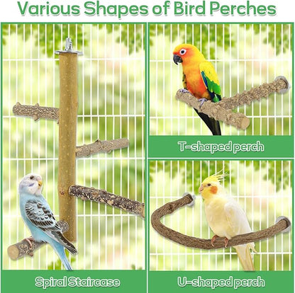 7PCS Natural Wood Bird Perches for Cage, Bird Parrot Parakeet Perch Stand, Bird Parakeet Cage Accessories, for Cockatiels Conure Budgies Small and Medium Parrots