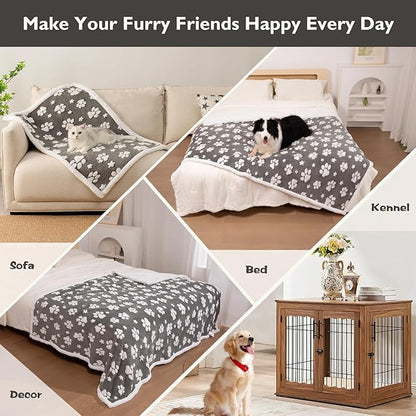 Waterproof Blanket for Dog Cat or Adult, Cute 3D Textured Paw Dog Blanket for Bed Couch Sofa, Soft Liquid Pee Proof Pet Furniture Protector, 60"x80", Grey