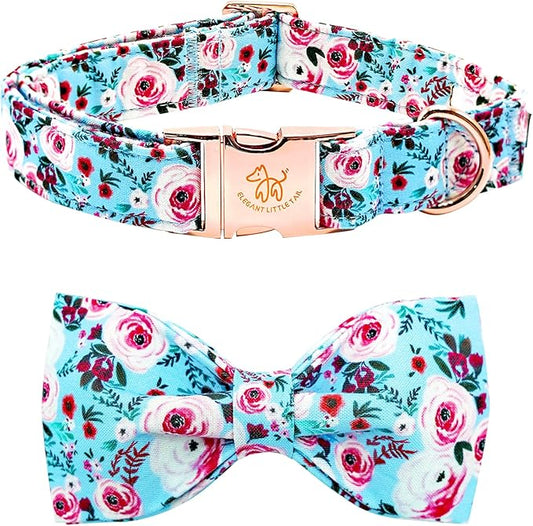 Elegant little tail Dog Collar, Rose Print Pet Collar Summer Dog Collar Durable Metal Buckle Dog Collars Cotton Pet Adjustable Dog Collars for X-Small Dogs
