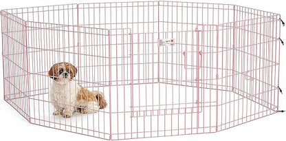MidWest Homes for Pets Folding Metal Puppy / Dog Exercise Pen, Indoor/Outdoor Playpen with Door, 16 Sq Feet of Play Space, 24-Inches Tall, Pink