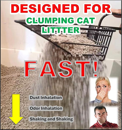 Metal Cat Litter Scoop, Fast Kitty Box Pooper Scooper with Holder, Deep Large Shovel, Upgraded with Flat Head and a Comfy Thumb Hole in Long Handle