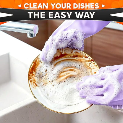 ALPENKOK Silicone Dish Gloves with Scrubbers – Thick Tear-Resistant Dishwashing Gloves – Long-Lasting | Household Use