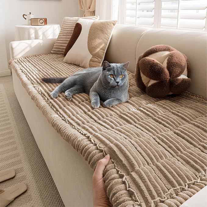 FUNNY FUZZY Pet Couch Covers for Sofa, Flannel Dog Couch Cover for Dogs Washable, Sofa Cover Furniture Protector Pet-Friendly Sofa Cover for Dogs & Kids (Light Brown, 27.6"×59.1")