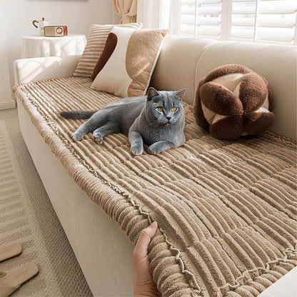 FUNNY FUZZY Pet Couch Covers for Sofa, Flannel Dog Couch Cover for Dogs Washable, Sofa Cover Furniture Protector Pet-Friendly Sofa Cover for Dogs & Kids (Light Brown, 27.6"×59.1")