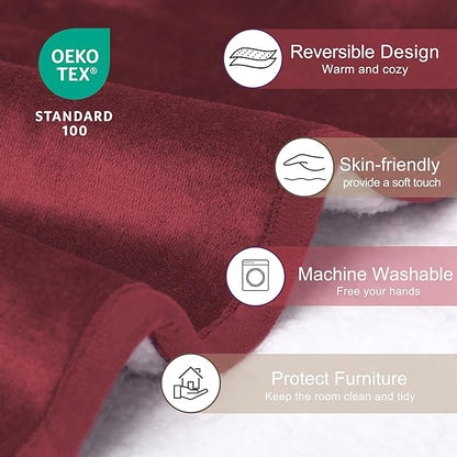 gogobunny Waterproof Bed Blanket, Reversible Sherpa Fleece Throw Blanket for Dog Puppy Cat, Furniture Cover Protects Bed Couch Sofa from Liquid Pee and Pet Fur (Romantic Red, 30x70 inches)