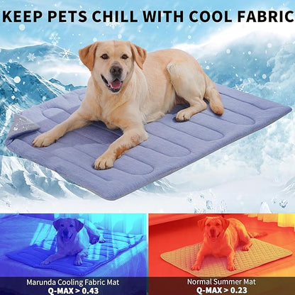 MARUNDA Dog Cooling Mat, No Need to Freeze Or Refrigerate This Cool Pet Pad Cat Mats- Keep Your Pet Cool, Machine Washable. ((44" x 32" XL-Crate), Blue)