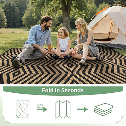 GENIMO Outdoor Rug for Patio Clearance, 6'x9' Reversible Plastic Straw Rugs, Lightweight Waterproof Modern RV Camping Mat for Camper, Balcony, Deck, Backyard, Picnic, Black Brown