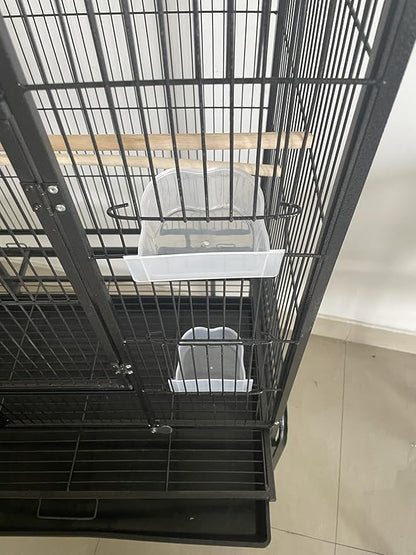 53'' Wrought Iron Birdcage with Detachable Rolling Stand & Feeder, Large Bird Cage with Secure Lock & Slide-Out Tray, Indoor Outdoor Bird Cage on Wheels,Parrot Cages for Parakeets, Pigeons, Black