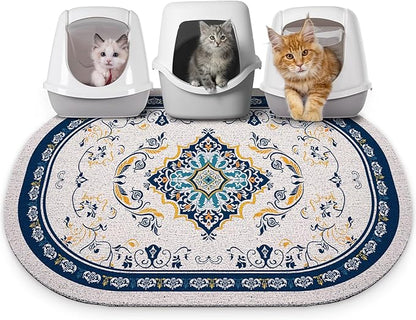 Bienbee Cat Litter Mat, 40" x 30" Jumbo Size Litter Box Mat Rug with Non-Slip Bottom, Urine and Water Proof, Easy to Clean Cat Supplies Essentials for Indoor Kitty Kitten Floor, Blue XL