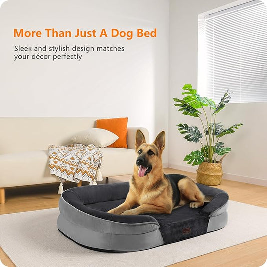 Dwanton Orthopedic Dog Bed for Extra Large Dogs with Gel Memory Foam, Waterproof Dog Sofa, Washable Pet Bed with Four Sided Bolster Cushion, Removable Cover & Non-Slip Bottom, 45", Dark Gray