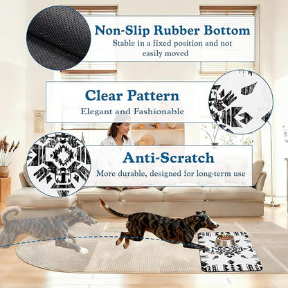 Black Boho Art Dog Food Mat–Christmas Stocking Absorbent Quick Dry Feeding Placemat for Food and Water Bowls, Non Slip Rubber Backing, Waterproof Pet Supplies for Mess-Free Eating 16"x24"