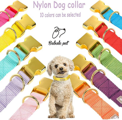 Nylon Dog Collar - Adjustable Yellow Soft Webbing Dog Collars for Small Medium Large Dogs Boy Girl Puppy Collar with Safety Metal Buckle L