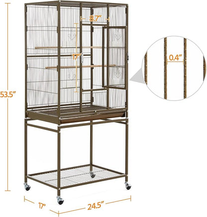 Topeakmart 53.5inch Large Bird Cage Metal Mobile Parrot Cage for Canary Pacific Parrotlet Lovebird Budgie Caique Senegal Green-cheeked Conure, Palmer Green