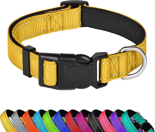 Reflective Dog Collar, Adjustable Soft Neoprene Padded Nylon Pet Collars with Buckle for Puppy and Small Dogs, Cats, Yellow,XS