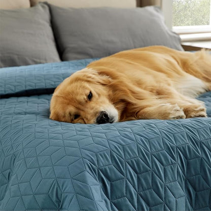 Bedsure 100% Waterproof Bed Cover for Dogs Washable - Non Slip Waterproof Dog Blanket for Bed, Lightweight Furniture Protector Durable for Pet Cat Puppy with Non-Slip Bottom, Blue, 82x102IN