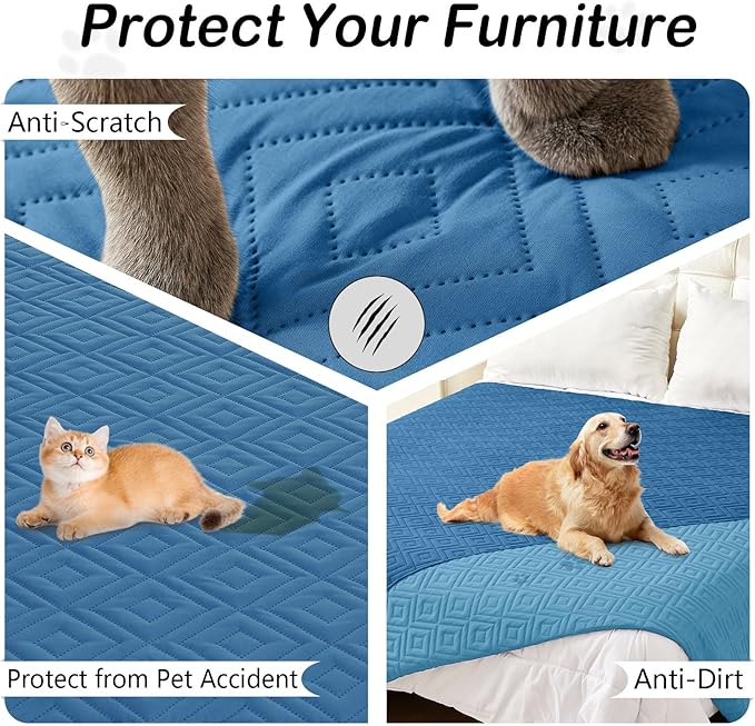 hyha Waterproof Dog Blanket, Soft Pet Bed Blankets, Waterproof Sofa Couch Cover for Dogs Washable, Reversible Pet Couch Covers for Sofa Furniture (82x102 Inch, Navy Blue/Blue)