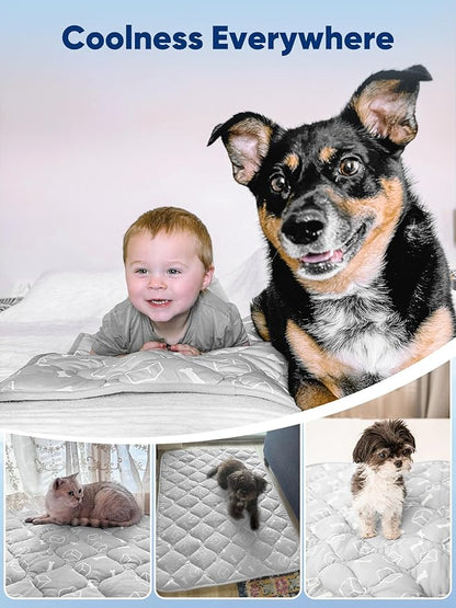 Rywell Dog Cooling Mat 2.0, Elegant Grey, 59"*40" Thick & Durable Cooling Mat for Extra Large Dogs, Extended Cooling with Waterproof & Color-Changing Arc-Chill Fiber (Q-Max>0.5), Ideal for Summer