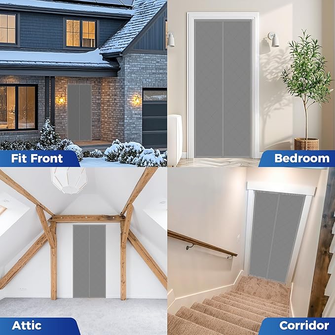 Cotton Thermal Door Screen Draft Stopper Cover Made of Oxford and Cotton Fill Fit 72x80inch Door Screen Door Itself Size 74x82inch Thermal Curtains for Winter, Thermal Insulated Door Curtain for Doors