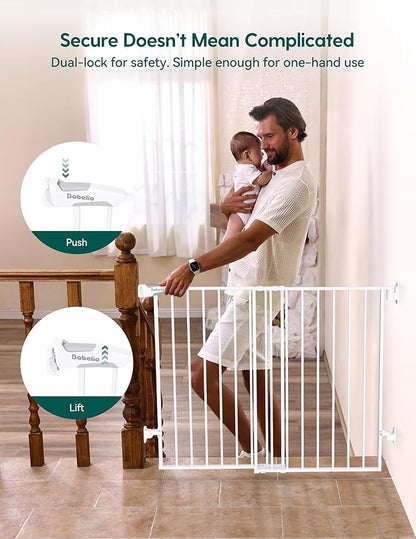 Babelio Baby Gate for Stairs, Kitchen & Doorways, No Bottom Bar| Easy Installation| One-Handed Operation| Auto-Close| Hardware Mount (Drill Needed) Safety Dog Gate (White - B17, 29-49" W, 28" H)