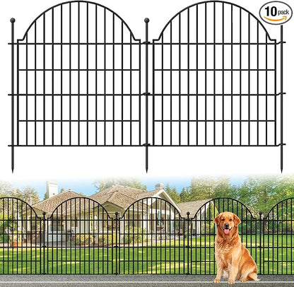10 Panels No Dig Decorative Garden Fence, 32in (H) x 23.6ft (L) Outdoor Animal Barrier Fencing with Ground Stakes, Temporary Rustproof Metal Wire Panel Border for Rabbit,Dog