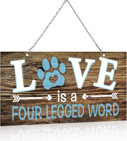 Dog Wall Decor Room Love Is a Four Legged Word Pet Paw Sign Dog Vintage Metal Hanging Decorative Signs Plaque Wall Decorative for Christmas Pet Lover Gifts Thanksgiving(10 x 5 Inch)
