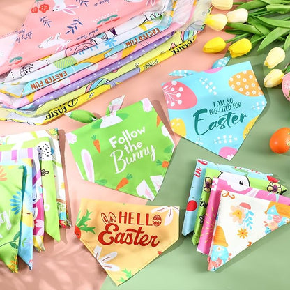 Chunful 50 Pcs Easter Dog Bandanas Bulk with Sayings Holiday Dog Bandanas Triangle Scarf Puppy Bibs Rabbit Costume Adjustable Cat Outfit Washable Bids Kerchief for Small Medium Large Pet