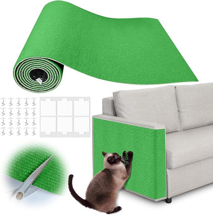 Cat Scratch Furniture Protector - 118" x 13.8" Trimmable Self-Adhesive Cats Claws Scratch Pads, DIY Cat Climbing Couch Protector for Scratch Post Cat Tree Replacement Indoor (Green)