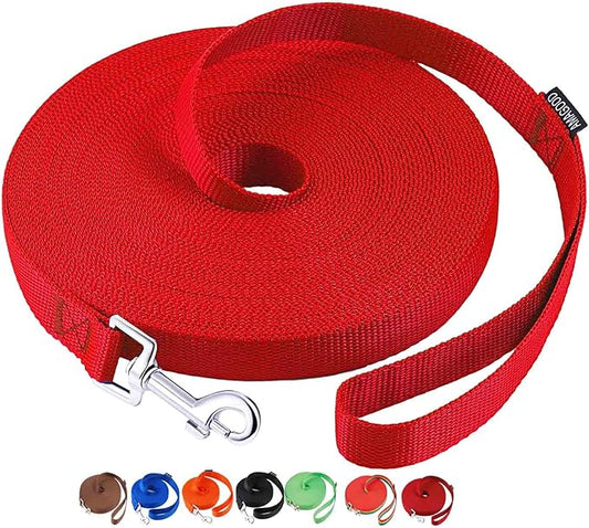 AmaGood Dog/Puppy Obedience Recall Training Agility Lead-15 ft 20 ft 30 ft 50 ft Long Leash-for Dog Training,Recall,Play,Safety,Camping (30feet, Red)