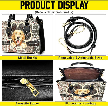 Personalized Pet Mom Leather Handbag – Custom Name Dog Cat Photo Purse, Pet Lover Gifts for Women, Christmas