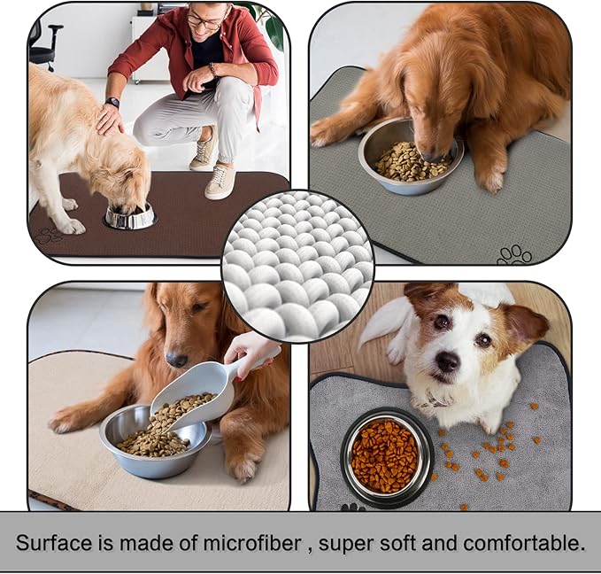 Sinland Microfiber Extra-Large Pet Food Mat Dog Feeding Mat Pet Bowl Mat with Anti-Skid Backing 21Inch x 32Inch Grey