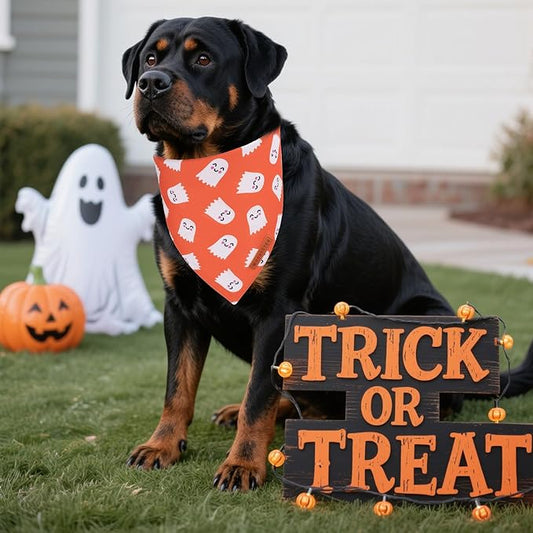 ADOGGYGO Halloween Dog Bandanas 2 Pack, Reversible Pumpkin Ghost Scarf, Premium Fabric, Adjustable Fit Orange Black Halloween Bandanas for Extra Large Dogs (X-Large)