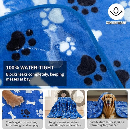 Dog Blanket Paw Bone Pattern 1 Pack 3 Colorful 40"*30" Super Soft Warm Flannel Sofa Cover Car Bed Protector, Urine Proof Washable Outdoor Pet Blanket for Puppy Large Dogs & Cats