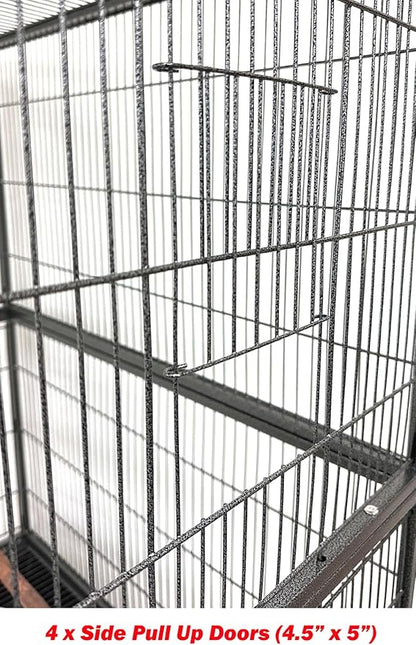 Extra Large Wrought Iron Breeding Flights Canary Parakeet Cockatiel Lovebird Finches Parrot Home Cage Double Large Front Doors 4 Side Doors Bottom Storage Shelf On Lockable Wheels