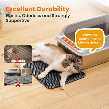 Small Cat Litter Mat, 20x14’’ Double Layer Honeycomb Cat Litter Box Mat, Non Slip Waterproof Urine Proof Litter Trapping Mat for Floor, Kitty Litter Pad, Indoor Pet Supplies, Black