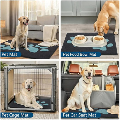 Buganda Dog Door Mat for Muddy Paws, Absorbent Dirt Trapper Washable Indoor Doormats, Non Slip Low-Profile Mud Mat for Dogs, Front Entrance Doormat for Inside Floor (30x20 Inches, Dark Grey and Blue)