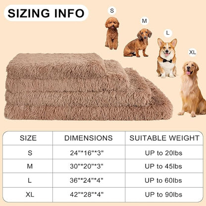 Fluffy Orthopedic Dog Beds for Medium Dogs with Washable Removable Cover Dog Crate Bed Egg Crate Foam Support Plush Pet Pad Mat with Anti-Slip Bottom(36 * 24,Khaki)