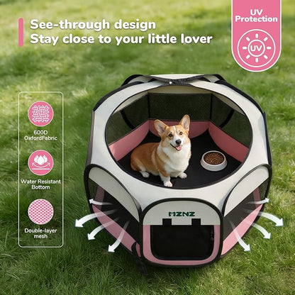 Dog Playpen, Portable Puppy Pet Crate Indoors for Small/Medium Dogs Cats Rabbits, Foldable Dog Cage Enclosure for Outdoor, Pop Up Dogs Tent Kennel with Carrying Case, Pink
