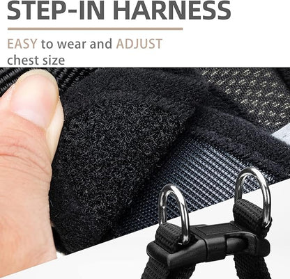 PUPTECK Adjustable Dog Harness Collar and Leash Set Step in No Pull Pet Harness for Small Medium Dogs Puppy and Cats Outdoor Walking Running, Soft Mesh Reflective Vest Harnesses, Solid Black XXS