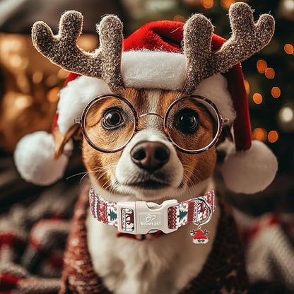 Christmas Dog Collar for Puppy Small Dogs - Cute Fair Isle Style Christmas Collars for Dogs, Soft Adjustable Winter Holiday Dog Collars with Quick Release Buckle XS