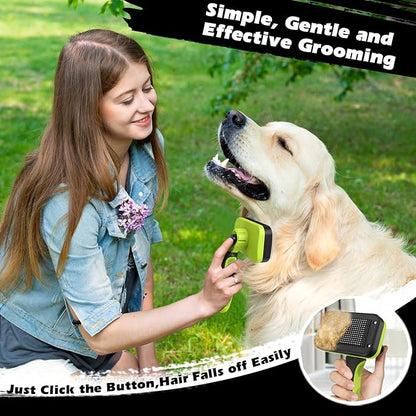 3PCS Self Cleaning Slicker Brush & Pet Grooming Rake & Flea Comb for Dogs,Cats and Horses | Double-Sided Dematting Comb & Skin Friendly Deshedding Grooming Tool (J-Green Black)