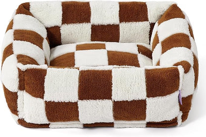 LE SURE Cute Dog Bed for Small Dogs & Cats- Washable Puppy Beds,Cozy Rectangle Orthopedic Pet Sofa with Jacquard Shaggy Plush & Anti Slip Bottom,20x19x6inches