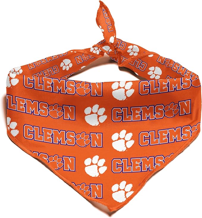 Clemson Tigers Officially Licensed Bandana for Dogs and Cats | Fits Pets Great Gift Idea | Easy-to-Tie (Large, 28"