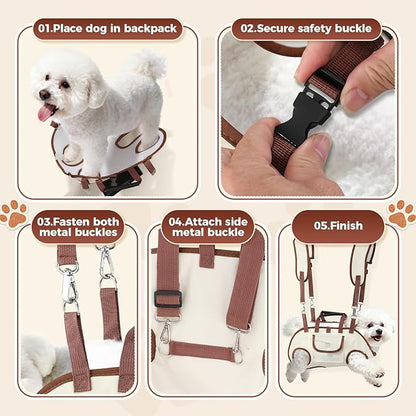 Hands Free Dog Backpack Carrier for Small Dogs, Yorkie Shoulder Carrier Sling Backpack Carriers Dog Lift Harness Portable Breathable Pet Carrier Backpack for Small Puppies (L, 14.3-19.8lbs)
