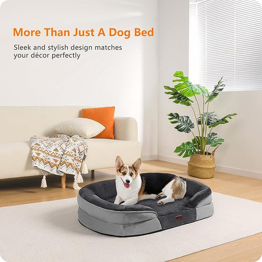 Dwanton Orthopedic Dog Bed for Medium Dogs with Gel Memory Foam, Waterproof Dog Sofa, Washable Pet Bed with Four Sided Bolster Cushion, Removable Cover & Non-Slip Bottom, 35", Dark Gray