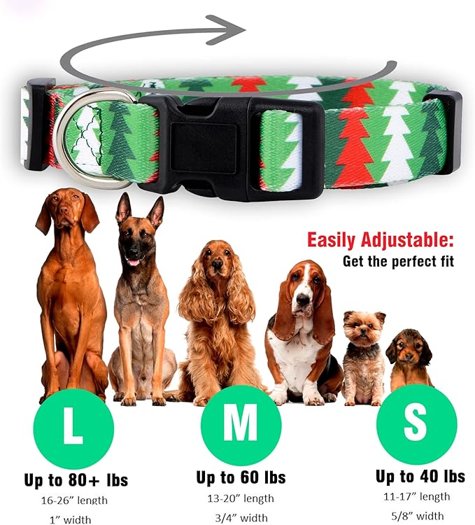 Native Pup Christmas Dog Collar- Winter Holiday Collars for Pets- Xmas Gift for Puppy- Santa, Reindeer, Snowman, Candy Cane, Red Green- Girl Boy- Small, Medium, Large Breeds (Christmas Tree, Small)