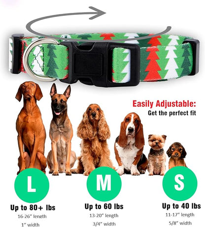 Native Pup Christmas Dog Collar- Winter Holiday Collars for Pets- Xmas Gift for Puppy- Santa, Reindeer, Snowman, Candy Cane, Red Green- Girl Boy- Small, Medium, Large Breeds (Christmas Tree, Medium)