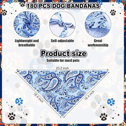 Aliceset 180 Pcs Paisley Dog Bandana Bulk Retro Bandanas for Dogs Adjustable Washable Pet Triangle Scarf Paisley Print Dog Kerchief Bibs for Small Medium Large Dog Cat Holiday Costume Accessories