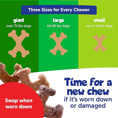 Chew’EMS X Bone Dog Chew Toy for Aggressive Chewers – Long-Lasting Bacon Flavor Nylon Bone – Durable, Rawhide-Free Dental Chew for Large Dogs – Made in USA