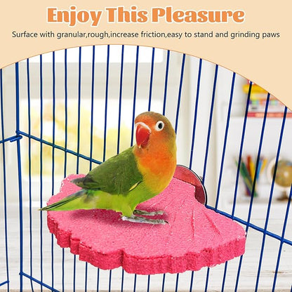 3 Pcs Parrot Perch Resin Bird Beak Grinding Stone Leaf Shape Perch Stand Foot Clawing Trimmer Bird Cage Accessories for Cockatiels Conures Budgies Lovebirds (Pink)
